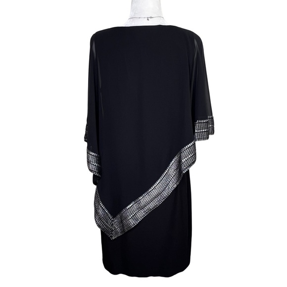 SLNY Dress Sheath Asymmetrical Metallic Trim Capelet Black Sliver 10 Medium M - Picture 9 of 16